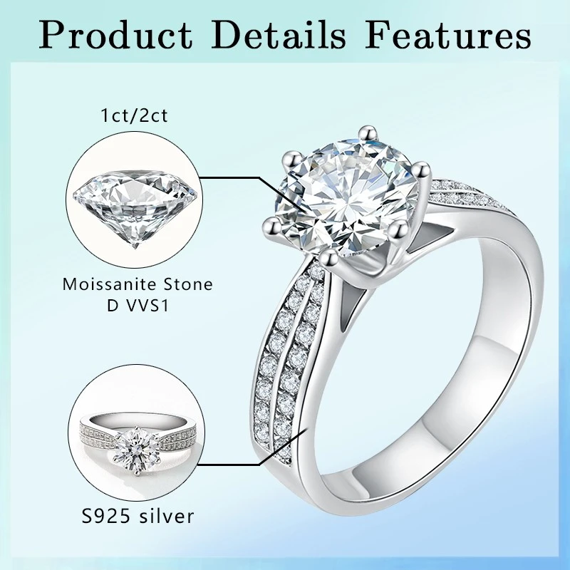 Jewelry Women Diamond 925 Silver Moissanite Rings